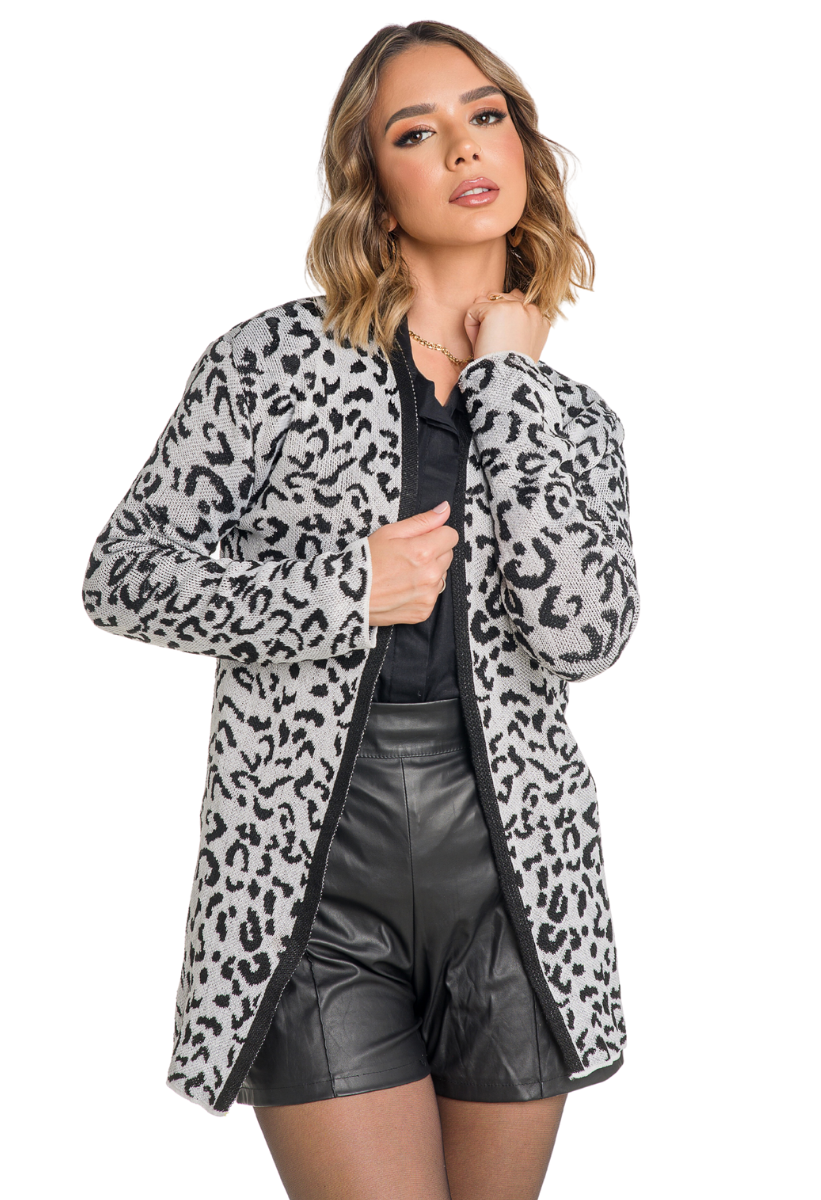 Casaco Feminino Animal Print Tricot