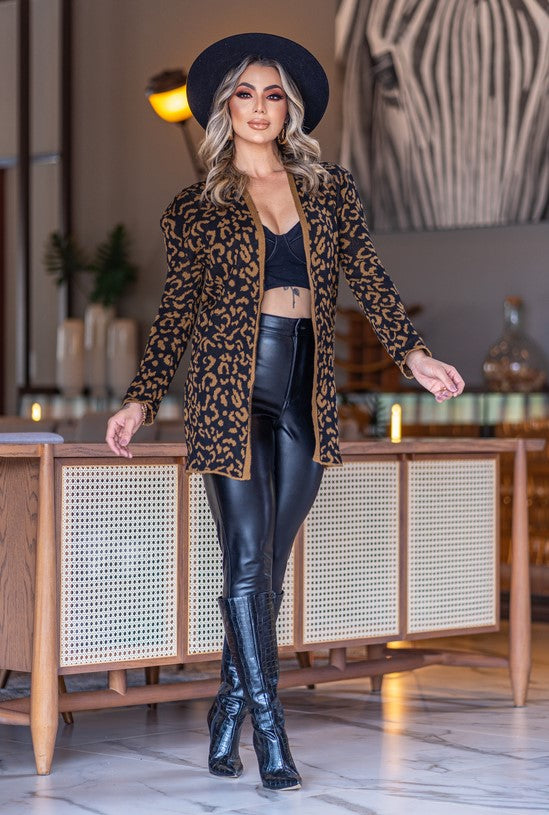 Casaco Feminino Animal Print Tricot