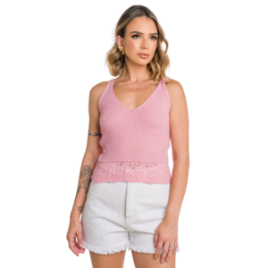 Blusa Feminina Cropped Tricot Rendado Style