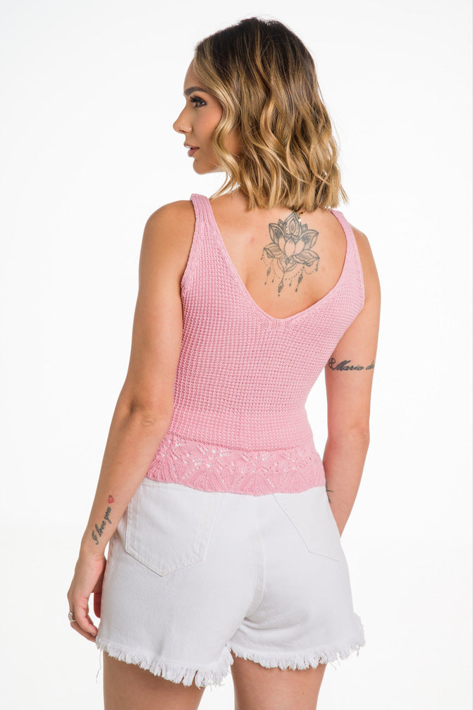 Blusa Feminina Cropped Tricot Rendado Style
