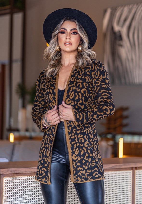 Casaco Feminino Animal Print Tricot