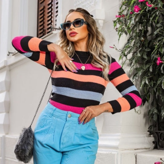 Blusa Feminina Tricot Cacharrel Listrada Style