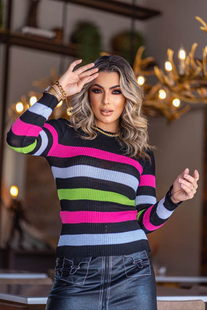 Blusa Feminina Tricot Cacharrel Listrada Style