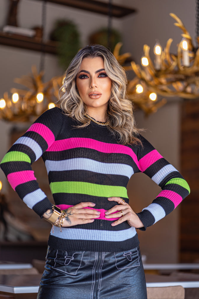 Blusa Feminina Tricot Cacharrel Listrada Style
